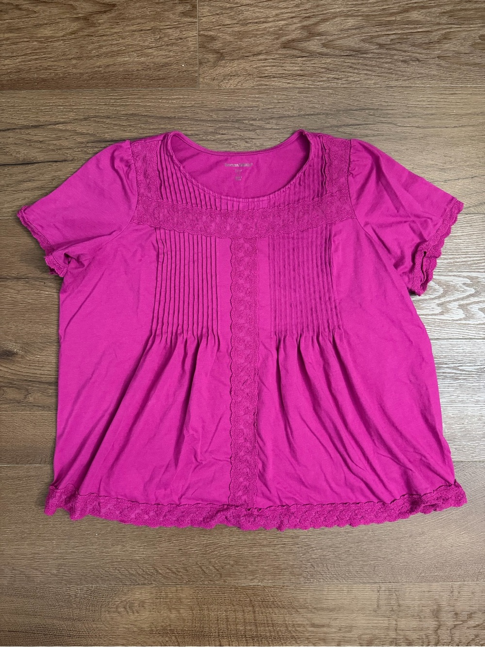 Woman within athletica Bright Pink Short Sleeve Lace-Trim Tee